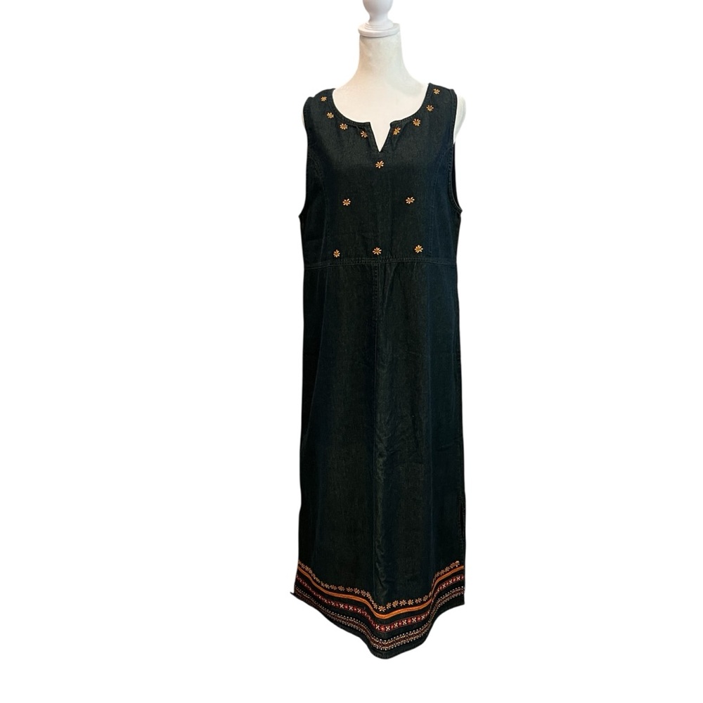 Agapo Denim Jumper Maxi Dress Embroidered Western Southwestern Country Medium